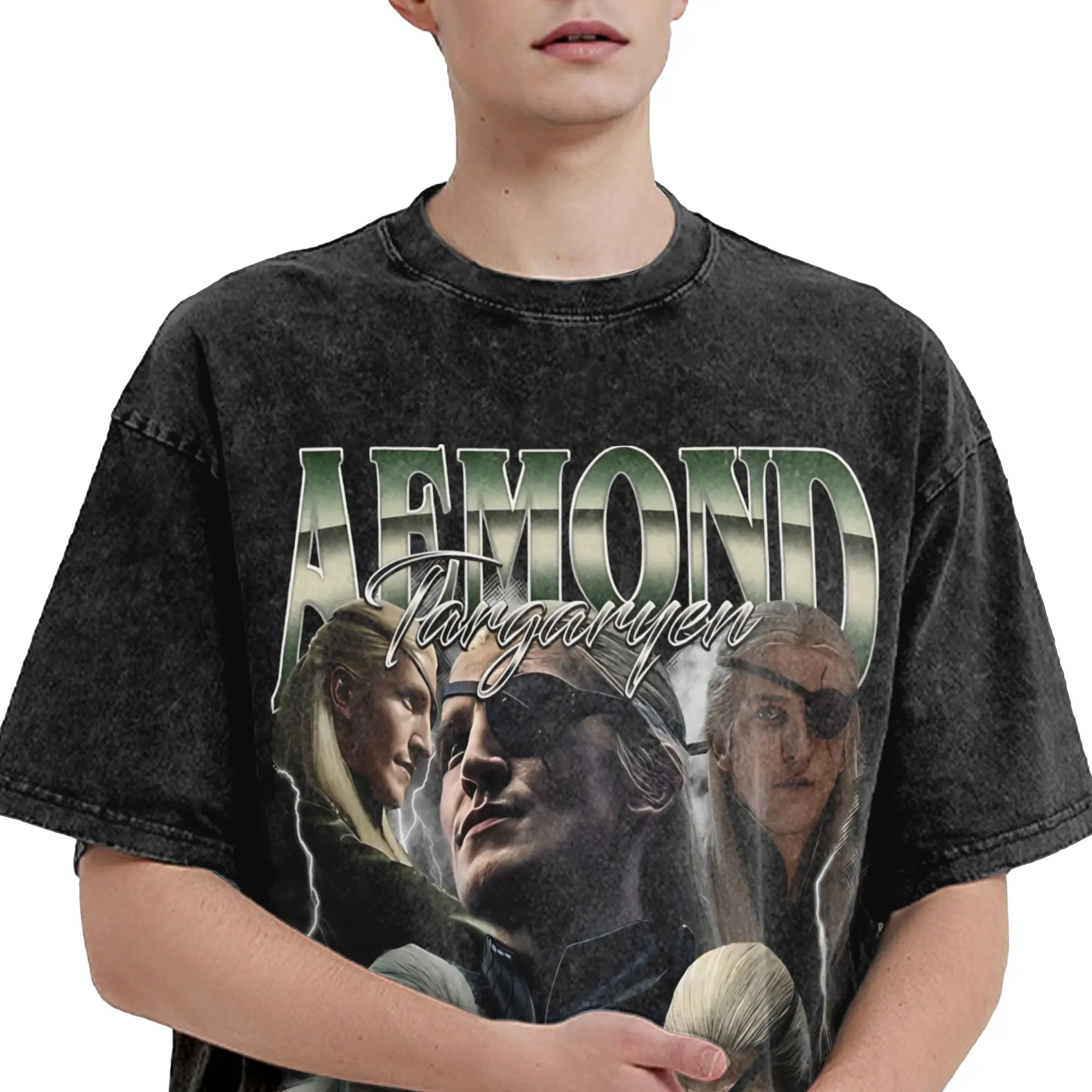 Vintage Aemond Houses of the Dragons Washed T Shirts Streetwear Hip Hop Vintage T-Shirt  Tees Tops for Men Women Short Sleeve