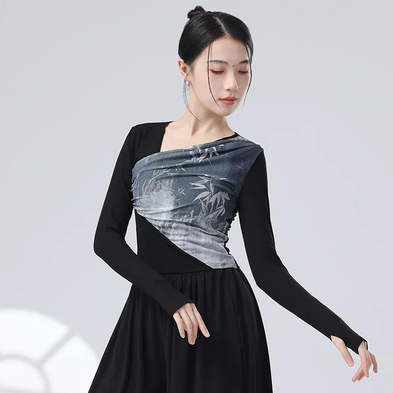 Women Dance Tops Pants Flowing Chinese Style Ballet Classical Dance Practice Performance Costume Folk Dance Wide-Leg Pants