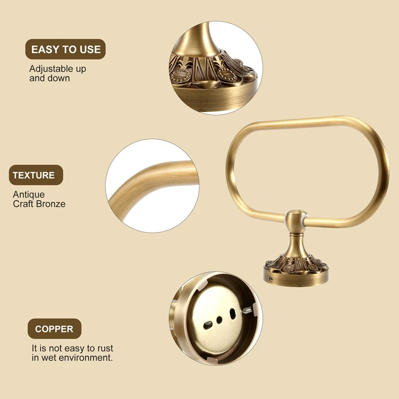 AB47-Cincin Handuk Antik Kuningan Antik Perunggu Mewah Tempat Handuk Mandi Kamar Mandi Gantungan Handuk Terpasang Di Dinding untuk Aksesori Mandi