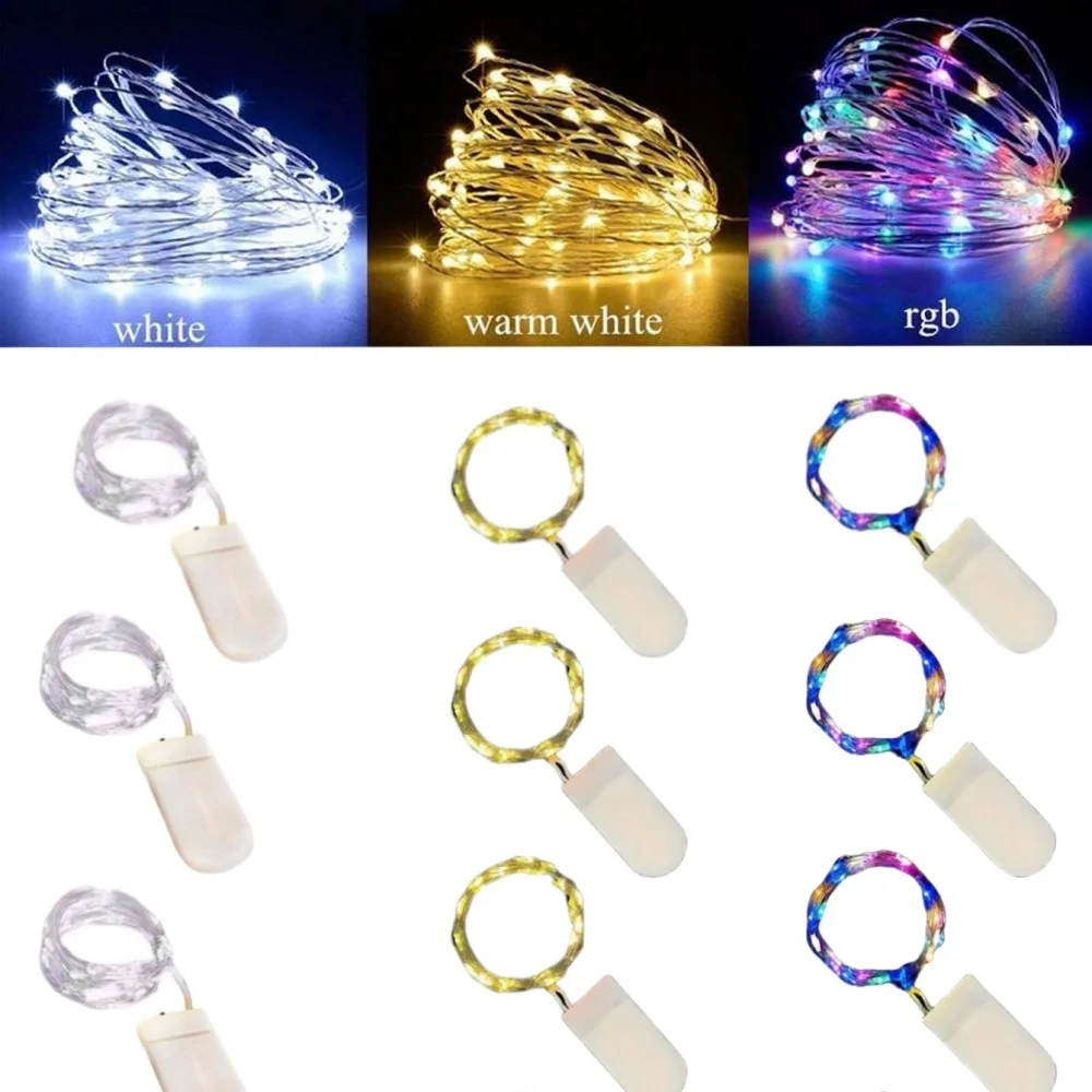 LED Copper Wire String Lights 2M Button Battery Fairy Lights for Glass Bottle Floral Arrangement Christmas Birthday Decoration