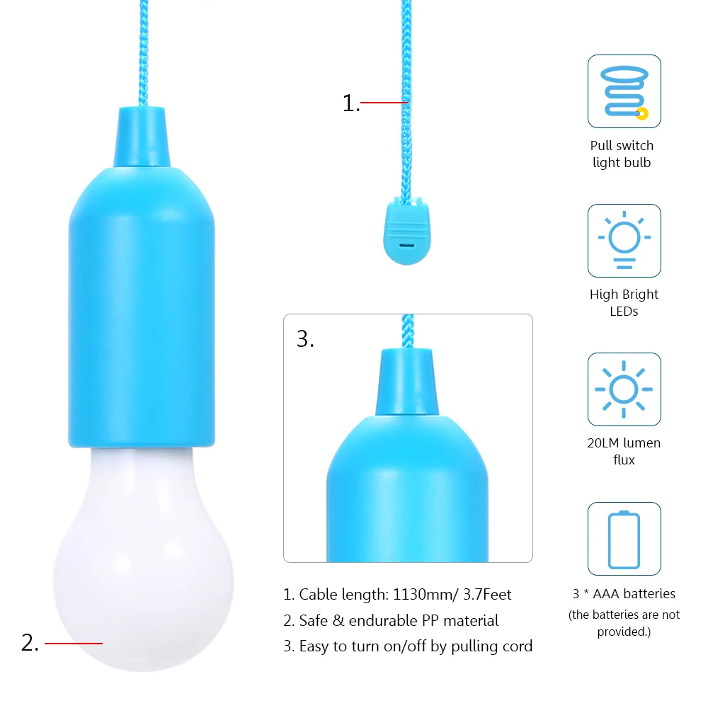 4.5V 0.5W LED Bulb Pull-Rope Switch 3 * AAA Battery Powered Operated Hanging Design 6 Pack for Bedroom Living Room Restaurant