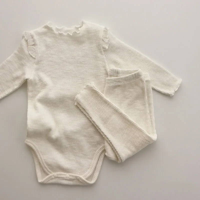 2Pcs Baby Outfits Newborn Cotton Long Sleeve Bodysuit + Leggings Solid Color Infant Clothes Sets