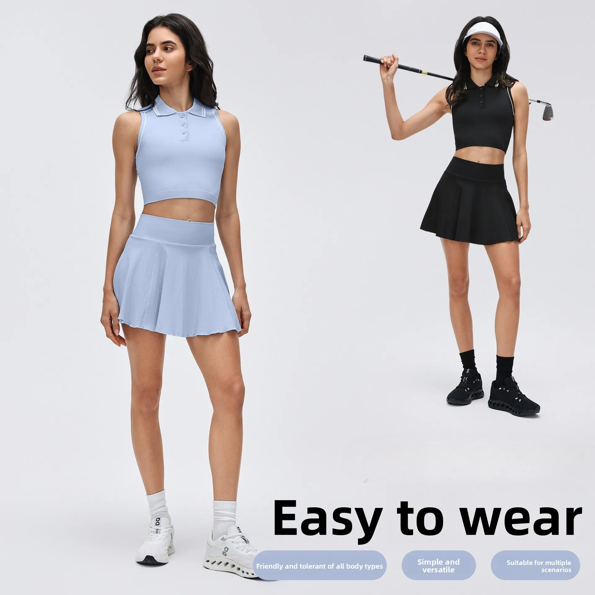 Women's Quick Drying Breathable Tennis Skirt Set Top Contrasting Color Short Style with Chest Cushion Fitness Vest Set