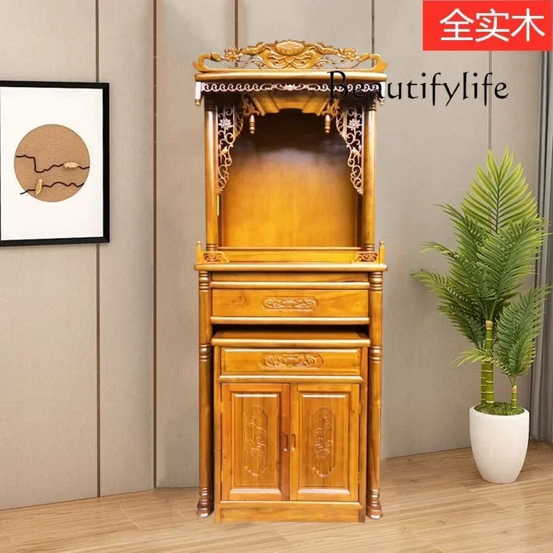 New Chinese Style Solid Wood Buddha Niche Clothes Closet Silent Style Home Worship Table Modern Zen Living Room Buddha Cabinet