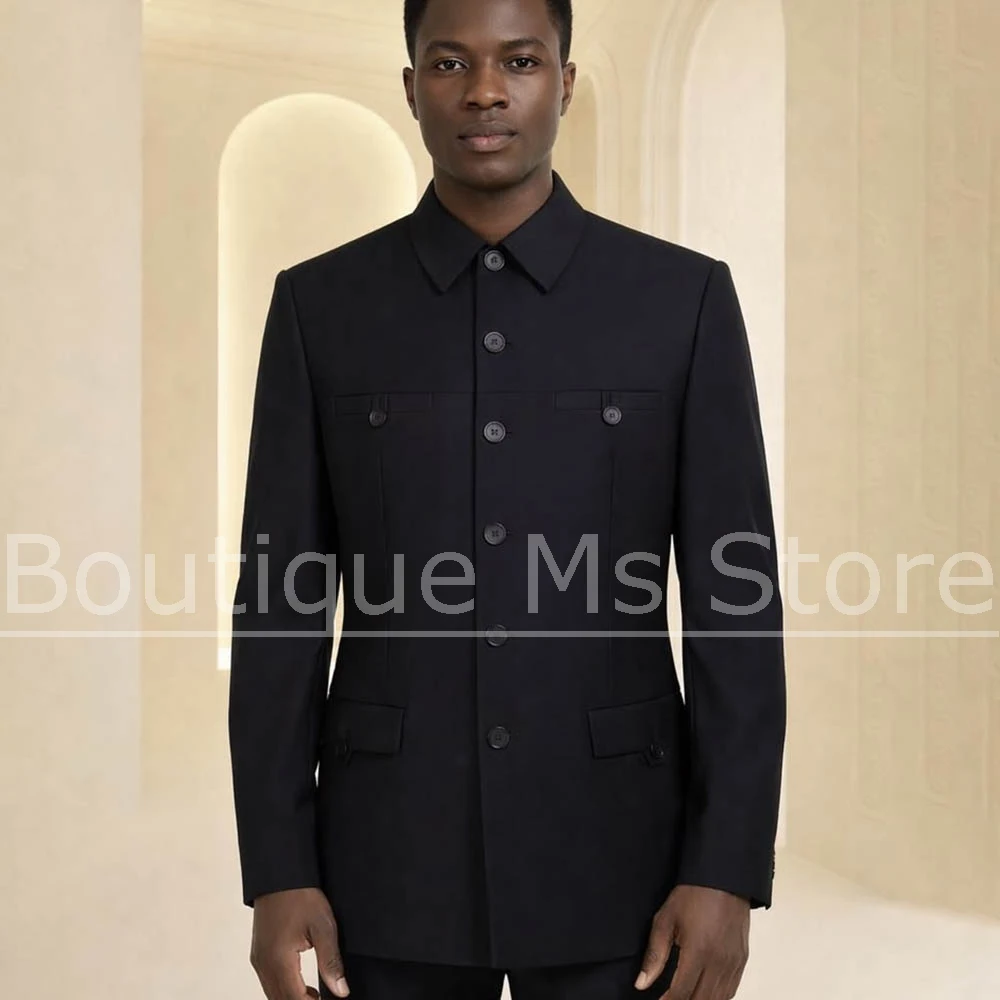

Elegant Men Black Suit Long Sleeve Blazer and Trousers Set Fashion Formal Wedding Groom Prom Business Party Casual Outfit
