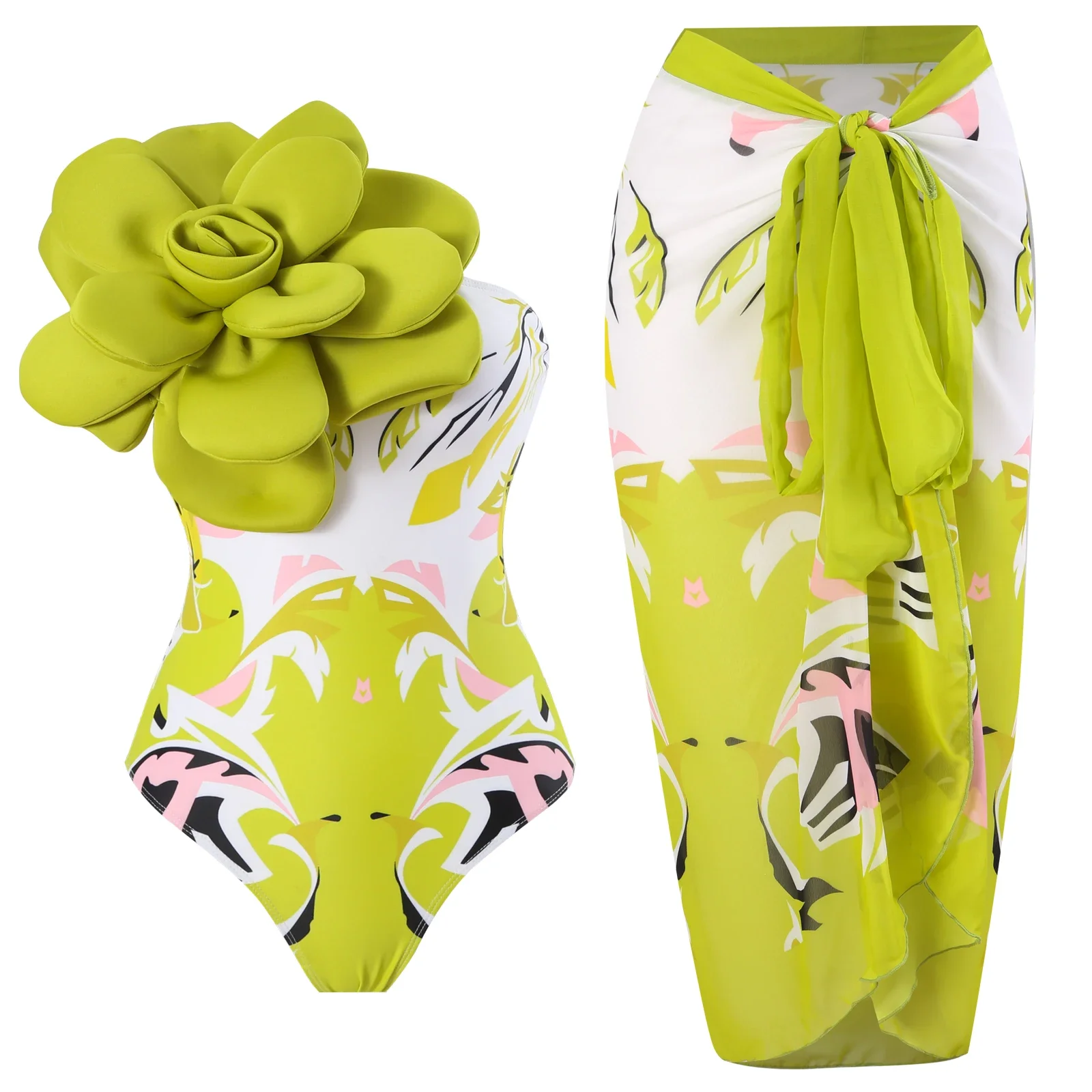 New one-piece single shoulder three-dimensional flower swimsuit