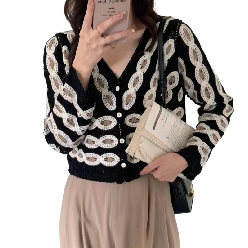 Button Up Knitted Sweater with Intricate Embroidery Knit Cardigan Tops