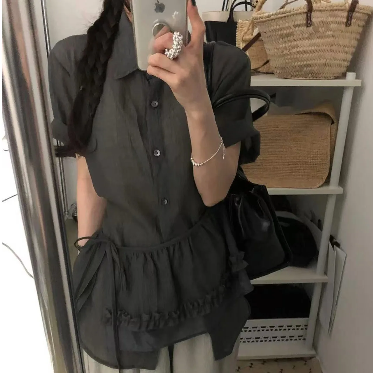 ฤดูร้อน Simple Ba สายกระชับสัดส่วน Earlet Ruffle ชุดผ้าม่านผู้หญิง irt เส้นใยโพลีเอสเตอร์ ort Sve บาง Sle ทน t...