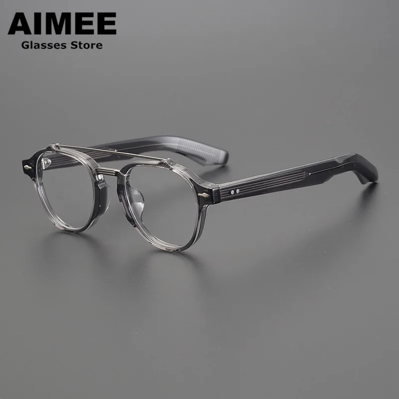 

Japanese Handmade Pilot Double-Beam Round Glasses Frame Men Women Fashion Acetate Prescription Eyeglasses Optical Spectacles New