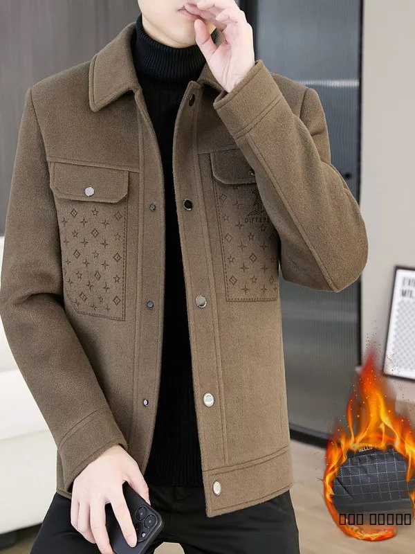 

Thiened Woolen Jaet for Men Faionable Trendy Warm Outerwear Autumn Winter Flip Collar Coat Youth ular Loose Fit Long...