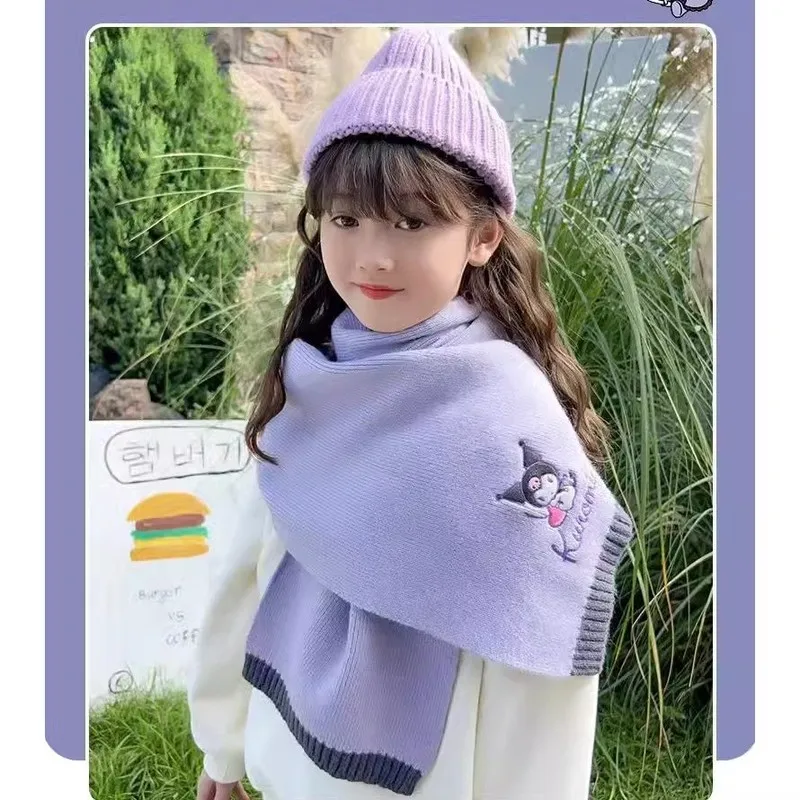 Sanrio Scarf For Girls High-End And Versatile Popular In Autumn And Winter Knitted Scarf Thick And Fashionable Gift Hello Kitty