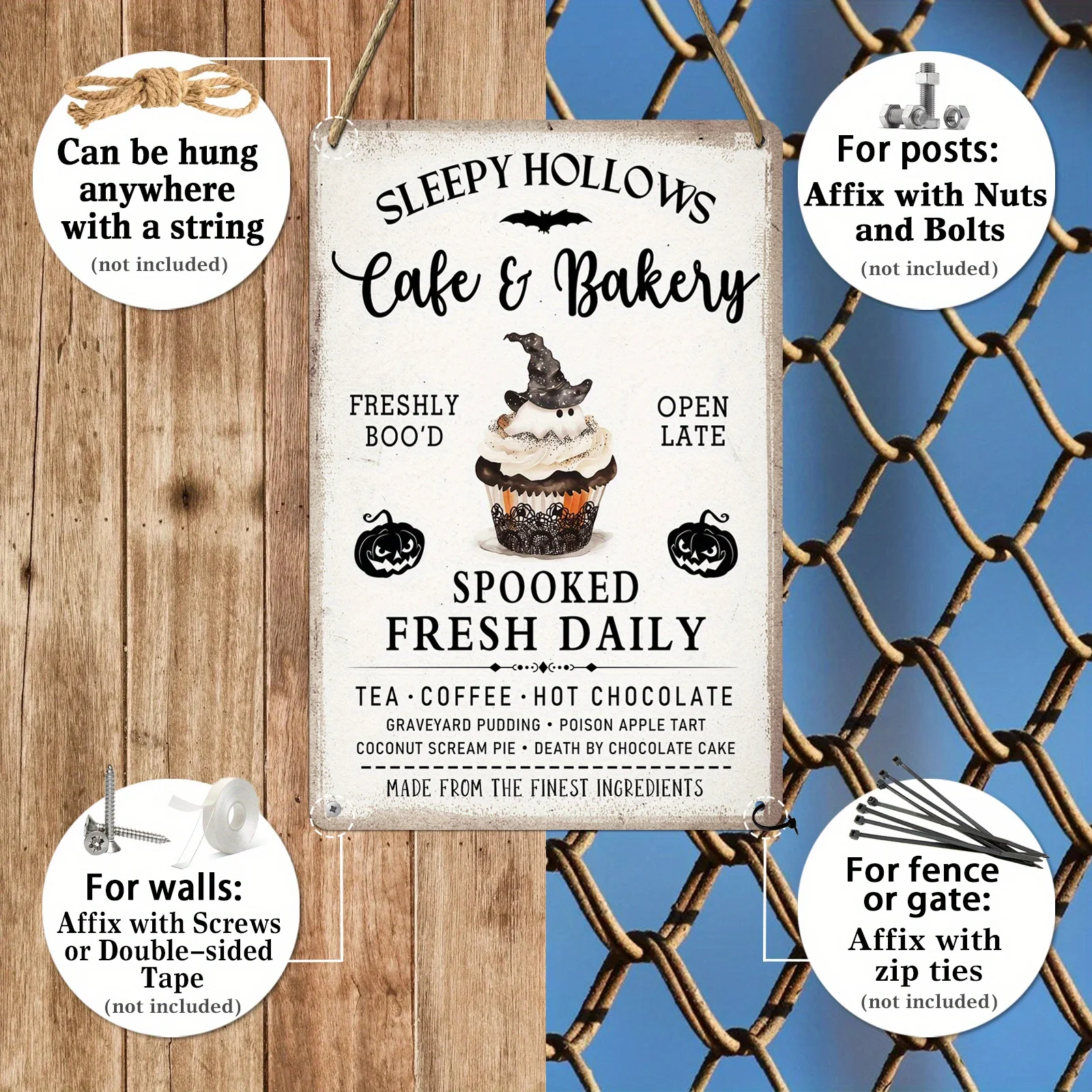 1 Piece Hollows Cafe and Bakery Halloween Metal Tin Sign, Farmhouse Home Cafe Haunted House Halloween Holiday Party Decoration Wall Art 20.32X 30.48cm