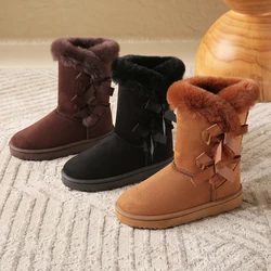 Winter Mid-calf Boots Thick Plush Thick Sole Non-slip Fashion Solid Color Button New Women Boots Classic Retro Brown Long Boots