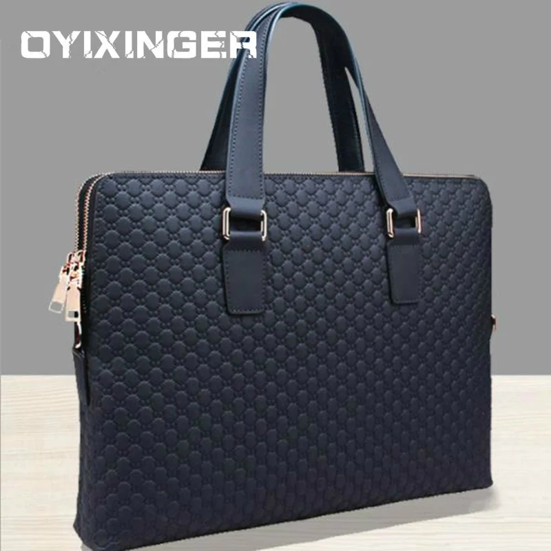 Genuine Leather Men Handbag Business Briefcase Cross Section Shoulder Diagonal Blue Black Leather Male 14\