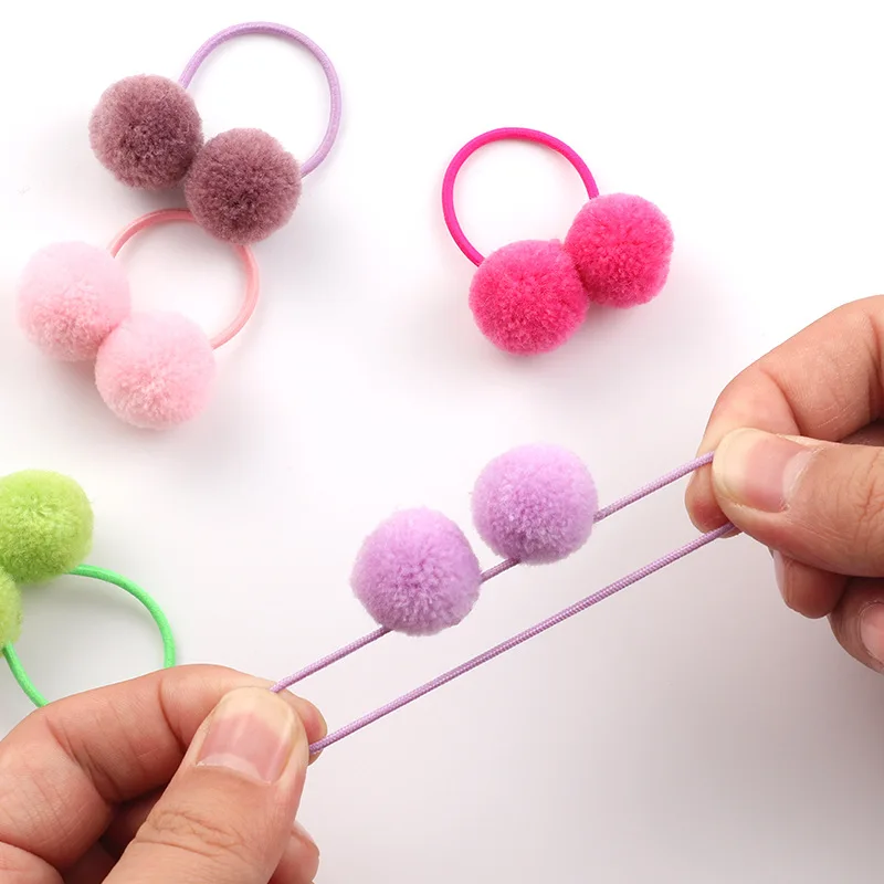 Candy Colored Girl\'s Hair Loop Soft Towel Loop That Won\'t Harm Children\'s Hair Sweet Plush Ball Rubber Band Hair Rope(2pcs)