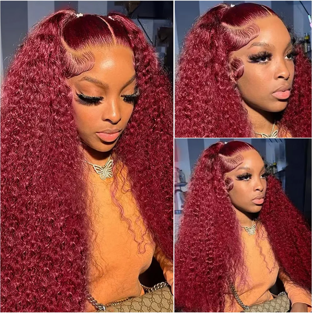 13x4 الدانتيل الشفاف بورجوندي موجة عميقة شعر مستعار أمامي البرازيلي 99j مجعد 13x6 Hd الدانتيل الجبهة خصلات الشعر المستعار الإنسان للنساء