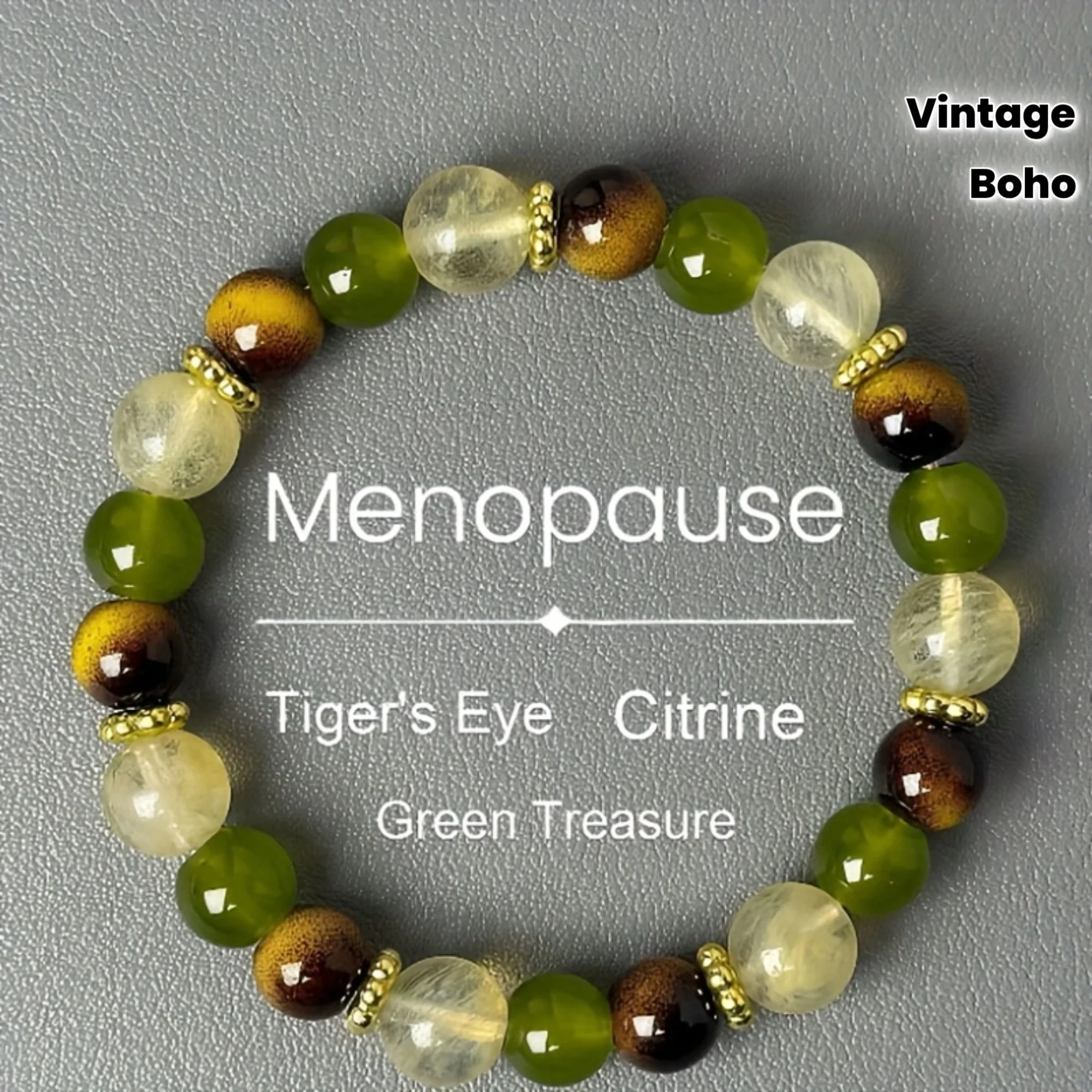 

Natural Tiger's Eye & Citrine Menopause Bracelet. Balances symptoms, hot flashes. 8mm beads, year-round bohemian gift.