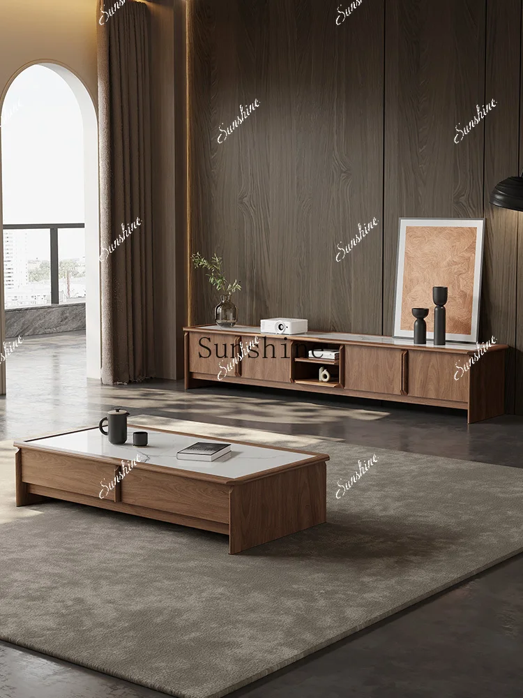 

Large and small apartment living room household rock slab TV cabinet coffee table combination FT