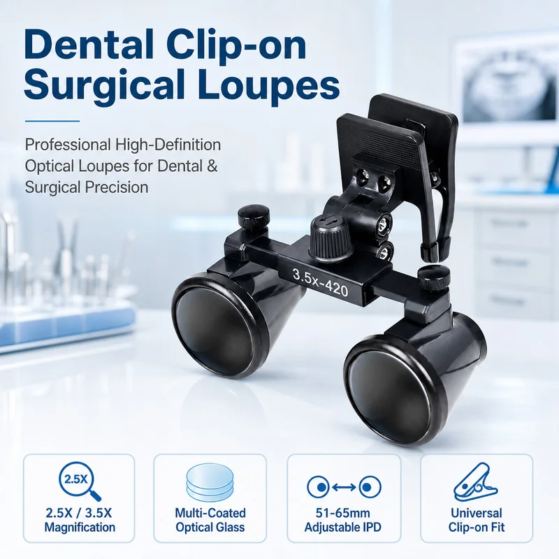 2.5X 3.5X Clip On Dental Surgical Loupes Optical Glass Binocular Magnifier Adjustable Pupil Distance for Eyeglasses