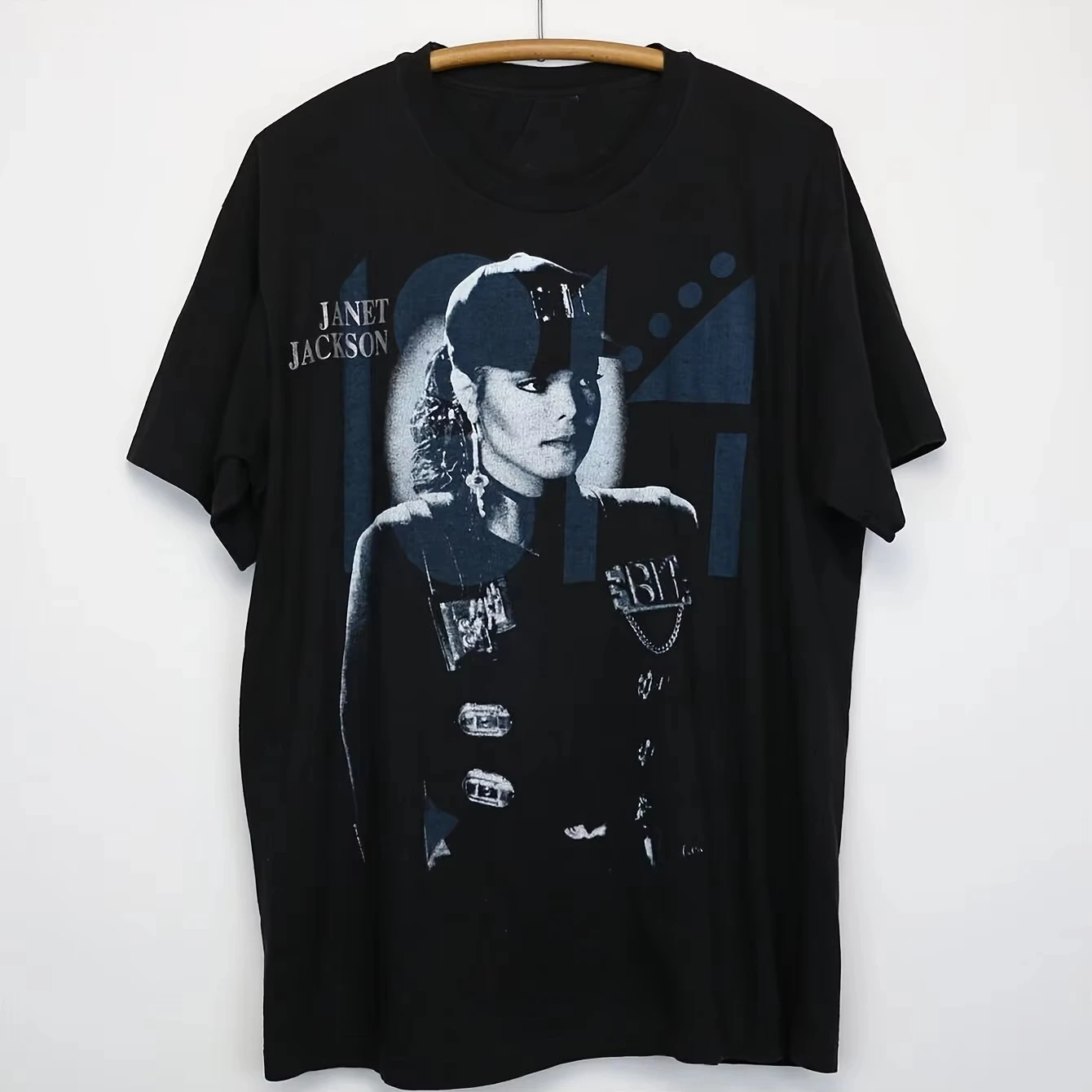 Camiseta Janet Jackson Rhythm Nation Tour, Camiseta de algodón negra, estampado de logotipo icónico, informal, cuello redondo, ropa informal lavable a máquina