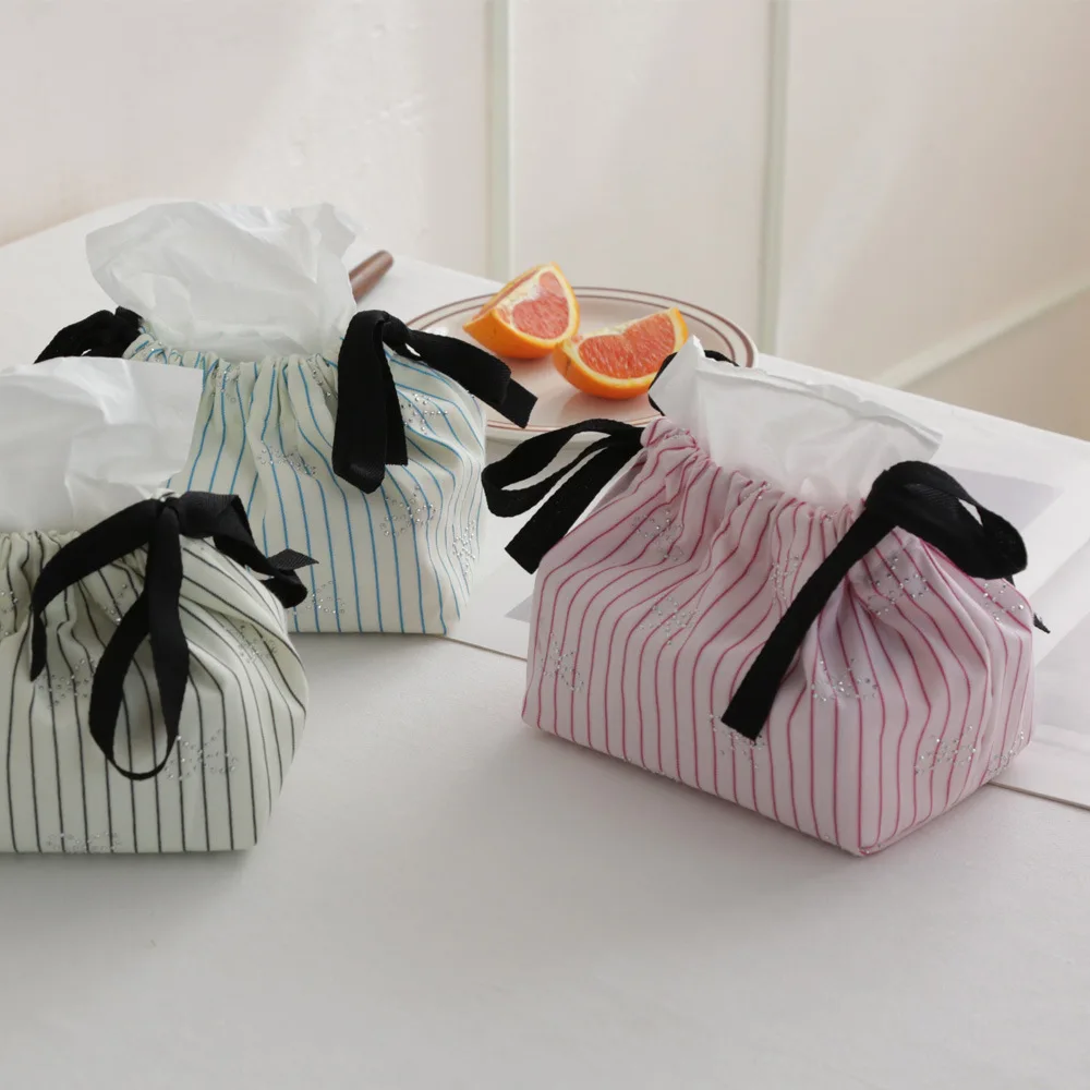 Striped Bow-Tie Tissue Dispenser with Storage Pouch Car Tissue Holder