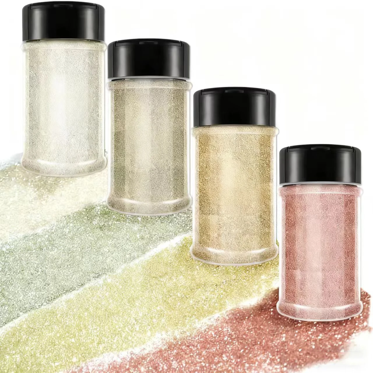 4 Colors Nail Glitter Set, 1.94oz(55g) X 4 Blak, Purple, Black, Silver PET Flakes Sequins 1/128" Powder for Euphoria Party