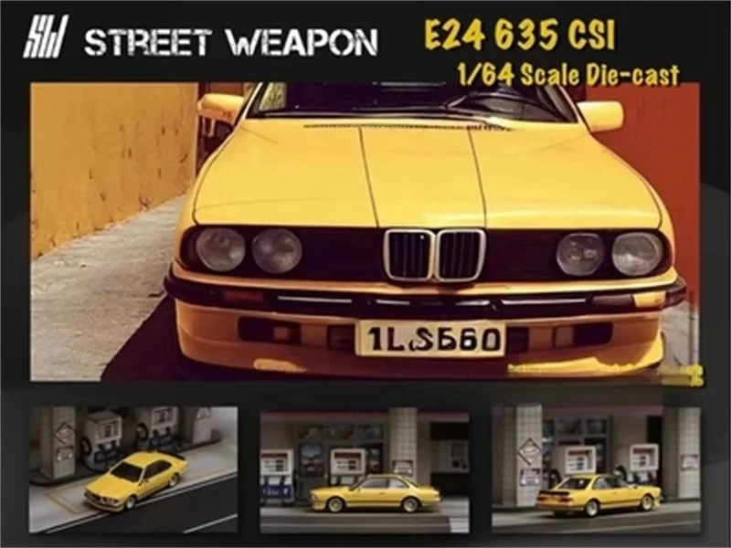 

SW 1:64 E24 635 CSI Yellow Metal / M4 Flossmann Full Widebody Kit G82 Die-Cast Car Models Gifts