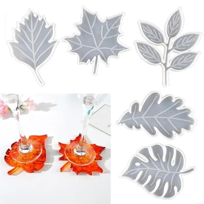 5 Pcs Leaves Pattern Silicone Moulds Maple Mat Resin Molds