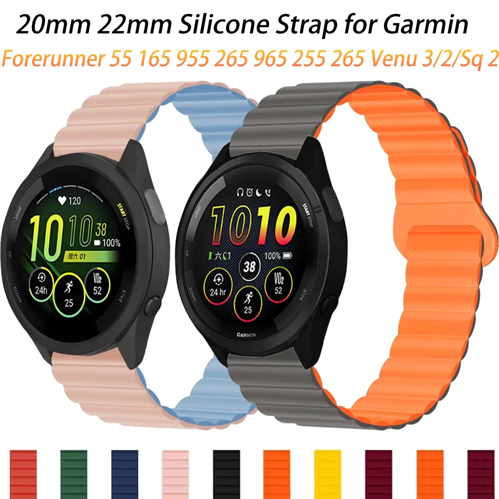 20mm 22mm Silicone Strap for Garmin Forerunner 55 165 955 265 965 255 265 Music Magnetic Bracelet For Garmin Venu 3/2 Venu Sq 2