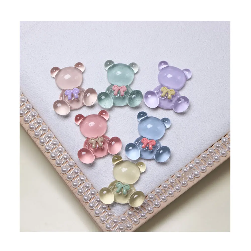 

Cartoon Tranasparent Bow Bear Flat back Resin Cabochon Scrapbooking For Phone Parts DIY Hair Bows Center Accessories