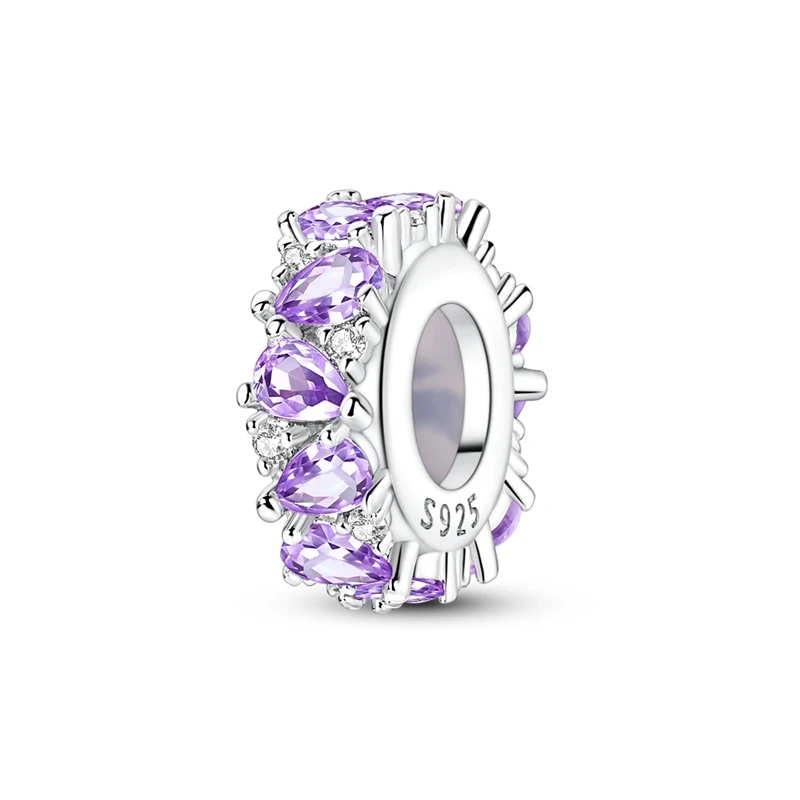 

Hot Sales 925 Sterling Silver Purple Water Droplet Beads CZ Zircon Charms Fit Original Bracelet DIY For Women Jewelry Gifts