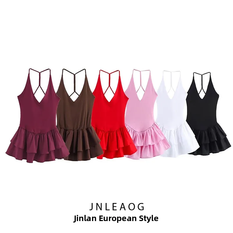 فستان نسائي جديد لفصل الربيع بتصميم عصري، بدون ياقة، من قماش الحرير عالي الجودة، بدون أكمام، مناسب للارتداء اليومي في الصيف.