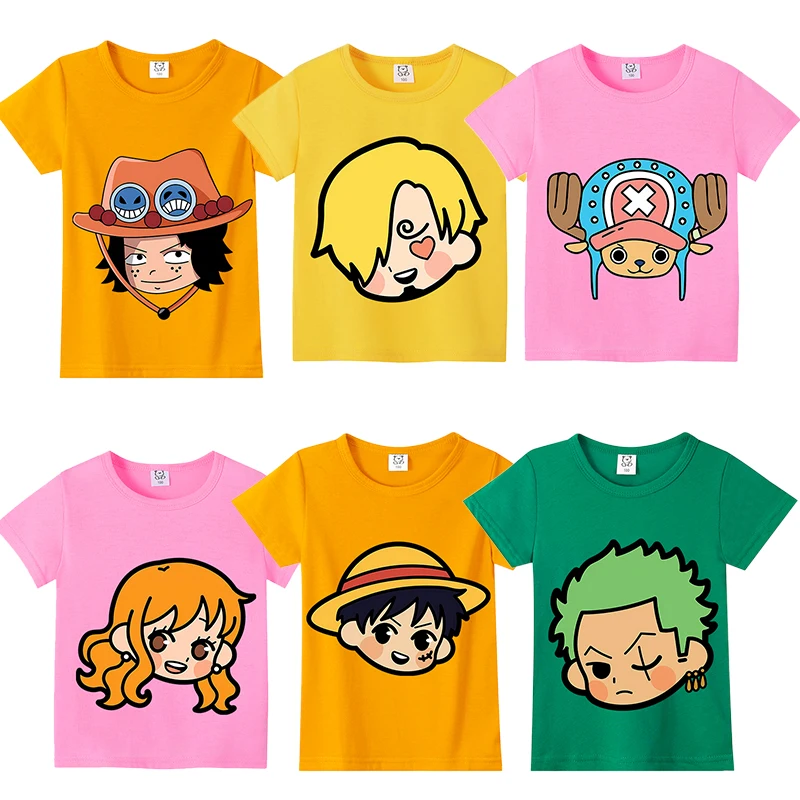 

One Piece Children T-shirt Girl Boy Cotton Short Sleeves Anime Luffy Tees Fashion Round Neck T Shirt Kids Cartoon Summer Clothes