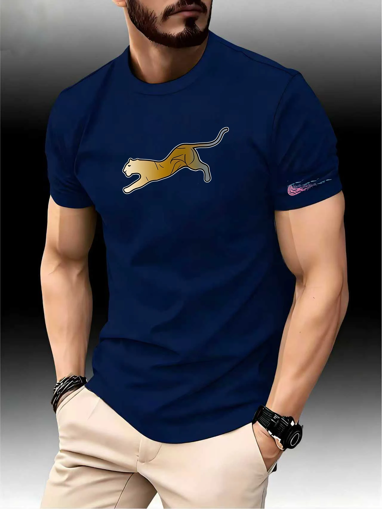 

Men‘s Round Neck Running T-shirt Spring/Summer outdoor casual Thin Top print Quick Dry Short Sleeve Breathable Fitness Sports