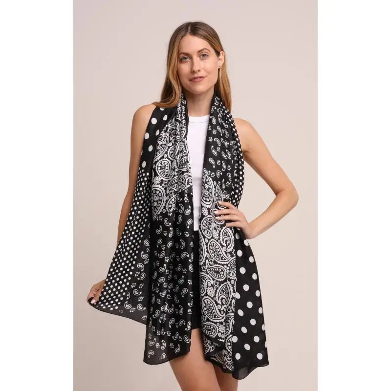 Luxury Silk Scarf -polka Dots Print In Black And White Paisley Vintage Satin Shawl Scarf Women Windproof Outdoor Head Wrap