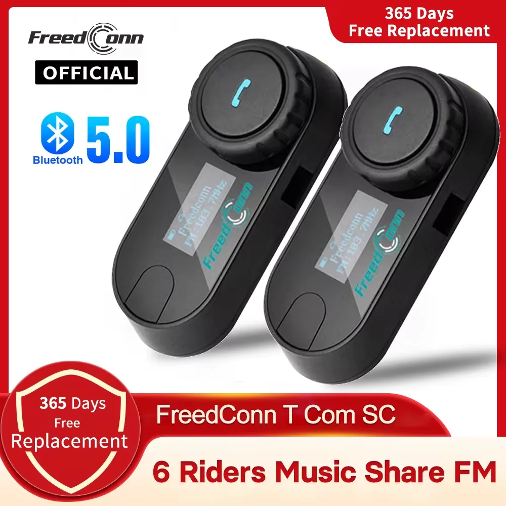 FreedConn Motorcycle Helmet Headset Intercom Bluetooth MOTO Communicator Screen Showing Music FM 1000m Interphone for 6 Riders