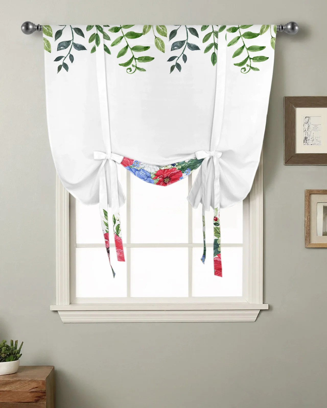 

Poppy Plant Flower Kitchen Short Window Curtain Rod Pocket Curtains Home Decor Bedroom Small Window Roman Tie Up Curtains