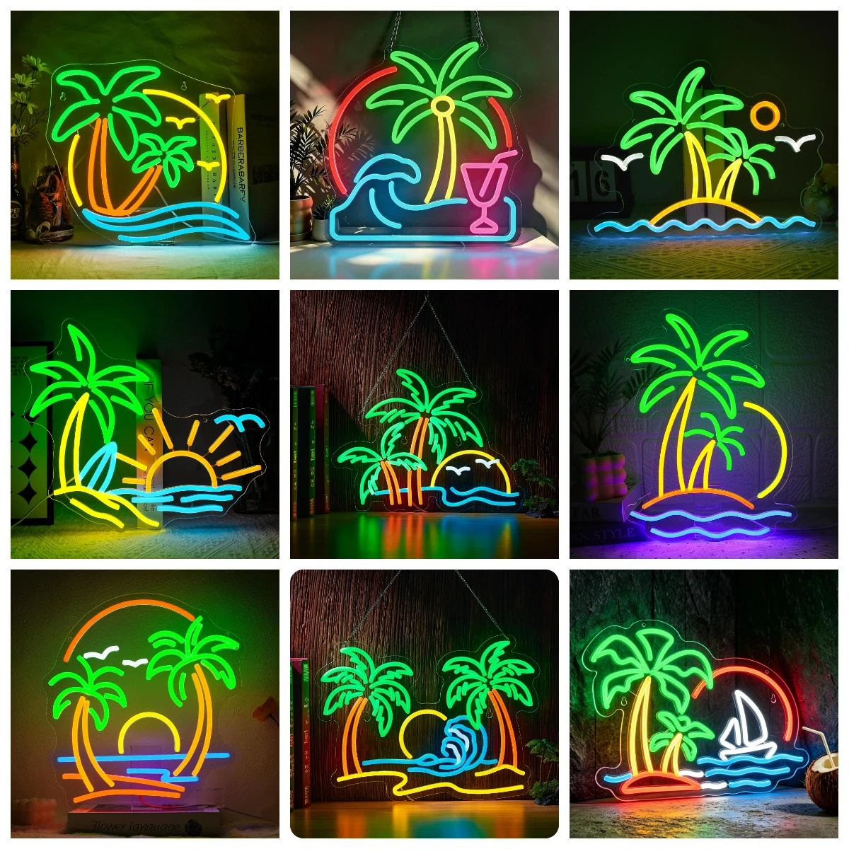 Coconut Tree Neon Sign USB Powered LED Neon Light for Tiki Bar Hawaii Club Summer Beach Party Decoration Gift Art Wall Light