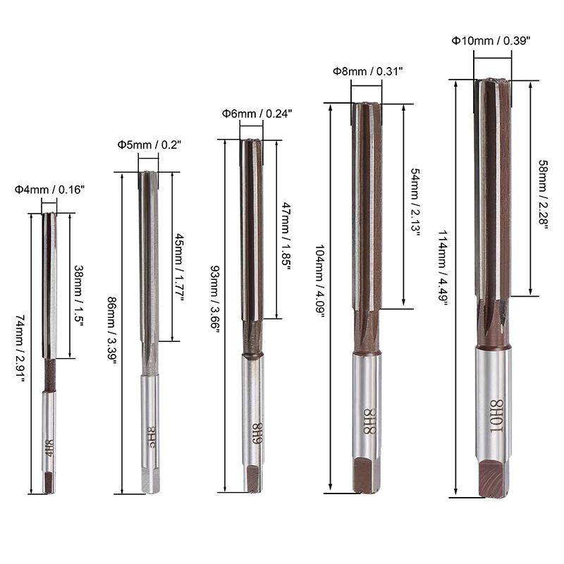 Uxcell 핸드 리머 세트 4mm 5mm 6mm 8mm 10mm H8 정확도 탄소 공구 강철 6 플루트 스트레이트 생크 밀링 커터 공구 5pcs
