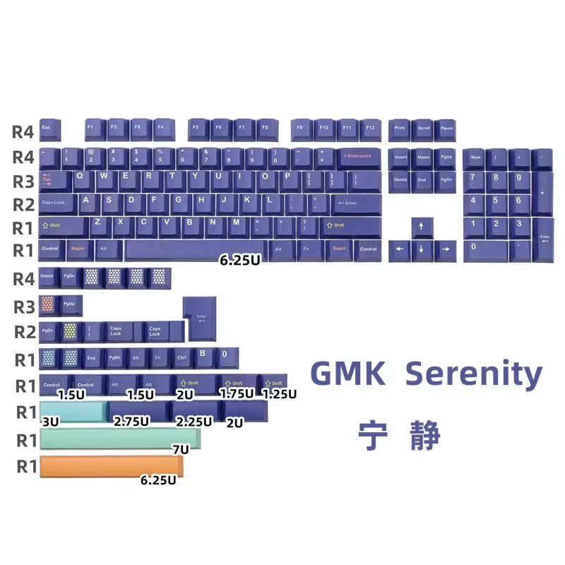 

GMK Serenity Keycaps 140 Keys PBT Material Cherry Profile DYE-SUB For MX Switch 61/64/68/75/84/87/98/104 Mechanical Keyboard