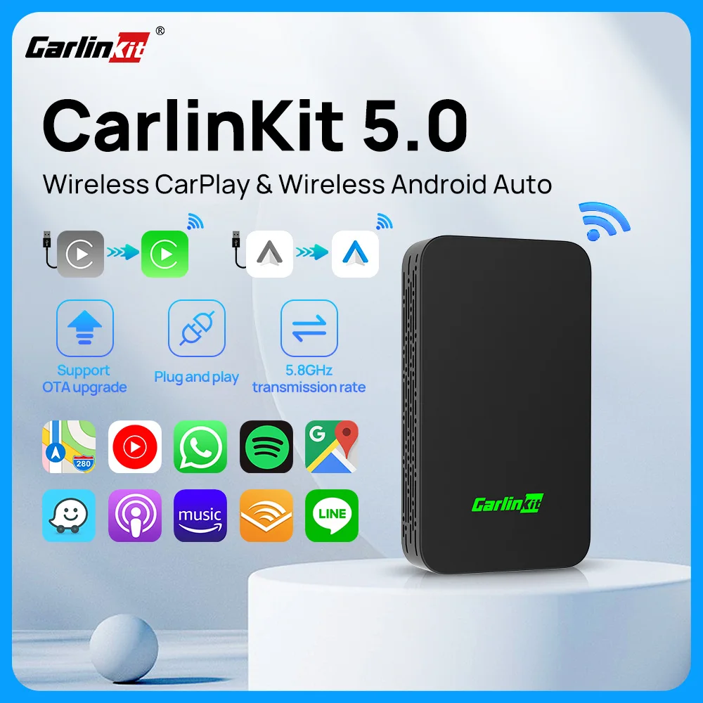 

Carlinkit 5.0 Wireless Android Auto Adapter Carplay Ai Box Dongle Plug&Play USB Wired To Wireless 5.8GHZ WIFI GPS Support Waze