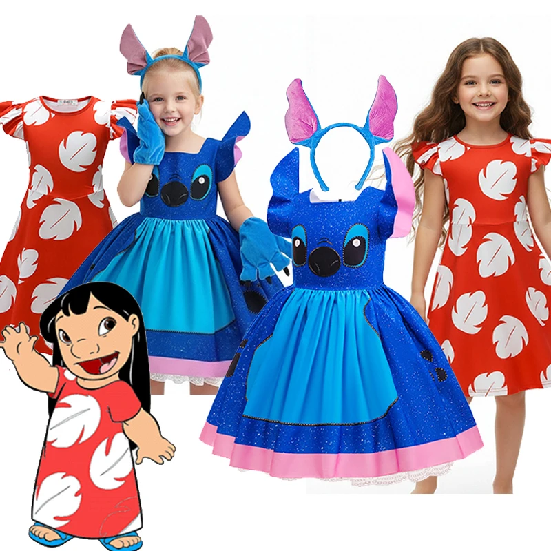 

Lilo&Stitch Movie Girls Role Play Stitch Costume Cartoon Princess Dress Stage Performance Halloween Carnival Party Kids Dresses