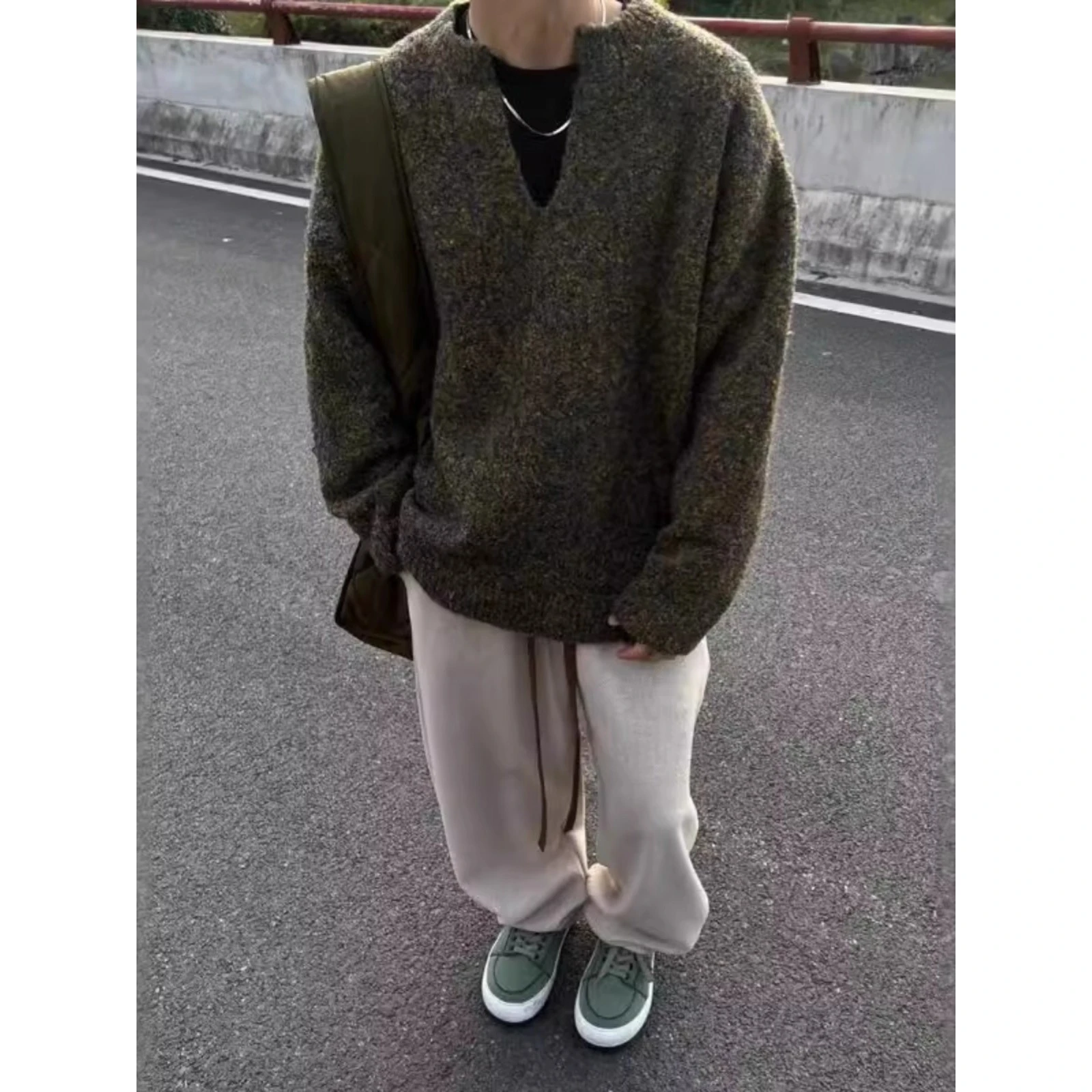 فضفاضة تناسب V-Ne تريكو الرجال عادية Sle الأمريكية الرجعية سترة معطف ألياف البوليستر الشباب الخريف الشتاء Faion ملابس خارجية #3