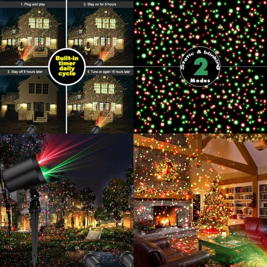 

Christmas Laser Light Projector, 2 Pack, Red and Green Star Laser Lights Show with Timer for Outdoor Decorations, Waterproof La