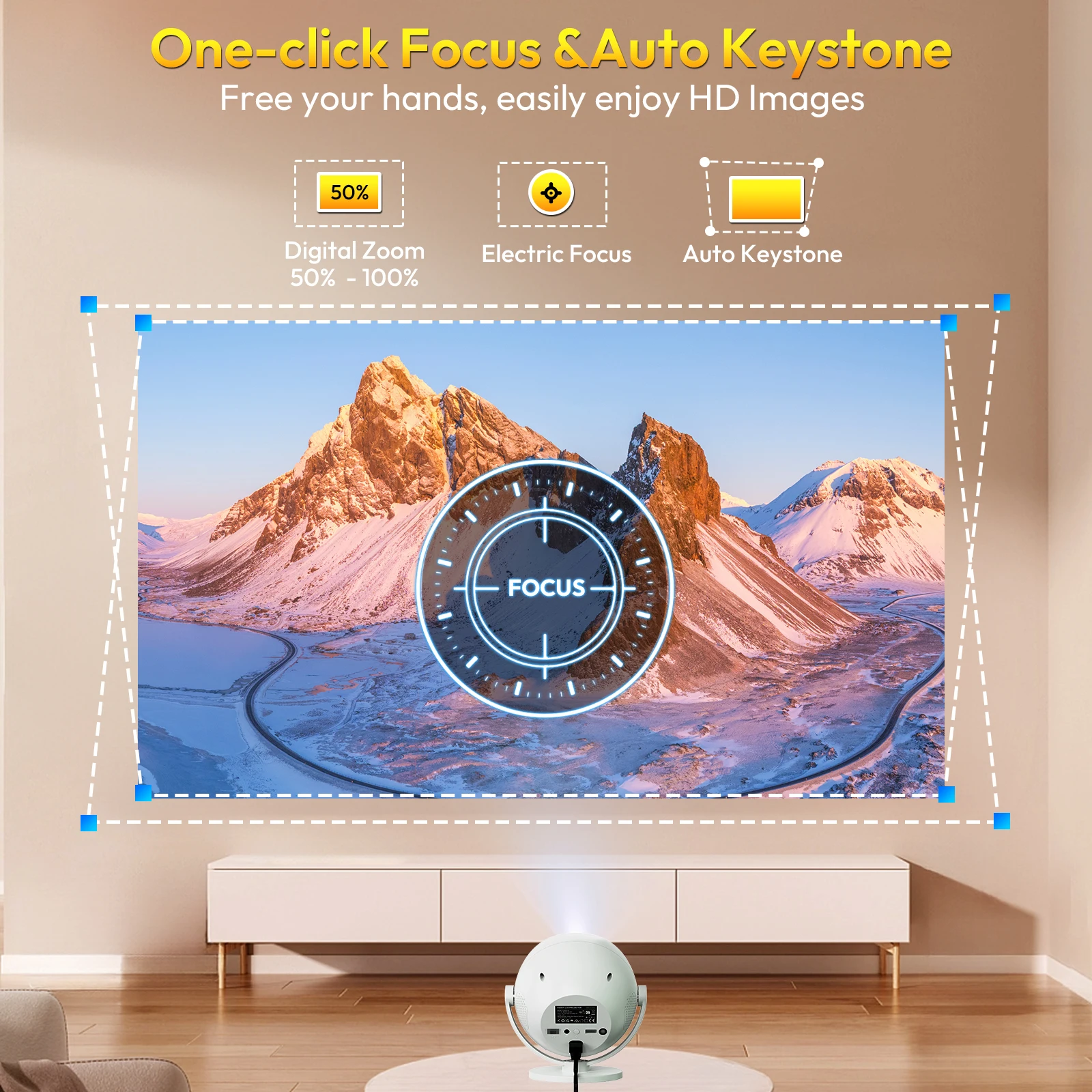 ​XGODY 350 ANSI 4K Portable Android Projector Native 720P/1080P WiFi6 Bluetooth 50% Zoom Electric Focus for Home Theater