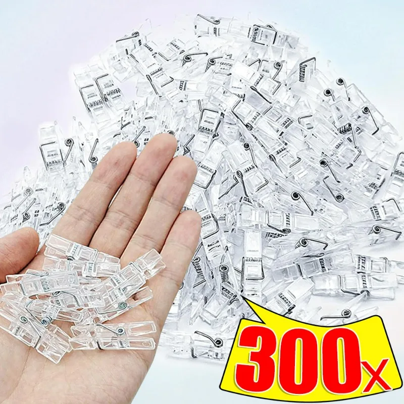 300/50PCS Mini Photo Clips Transparent Spring Clips Plastic Towel Clamps Clothespin DIY Ornaments Photo Wall Home Decor Supplies