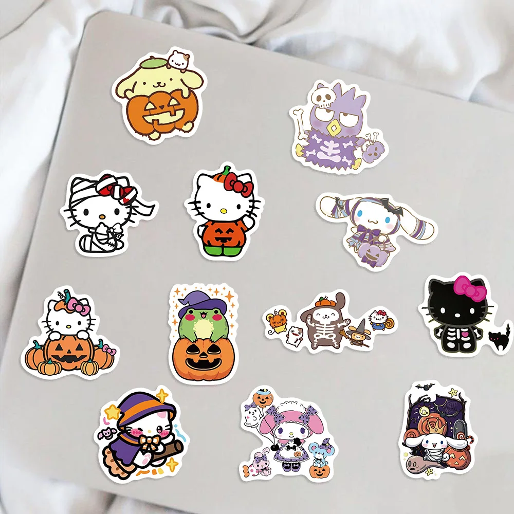 Cute Halloween Sanrio Adesivos para Crianças, Desenhos animados Adesivos, Bagagem Decal, Laptop Suitcase Toy, Kuromi Melody Cinnamoroll, Novo, 10 Pcs, 50Pcs