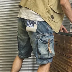 Men's Street Distressed Jeans 2024 Summer Fashion Workwear Retro Medium Pants Motorcycle Casual Loose Big Pocket Y2K Shorts