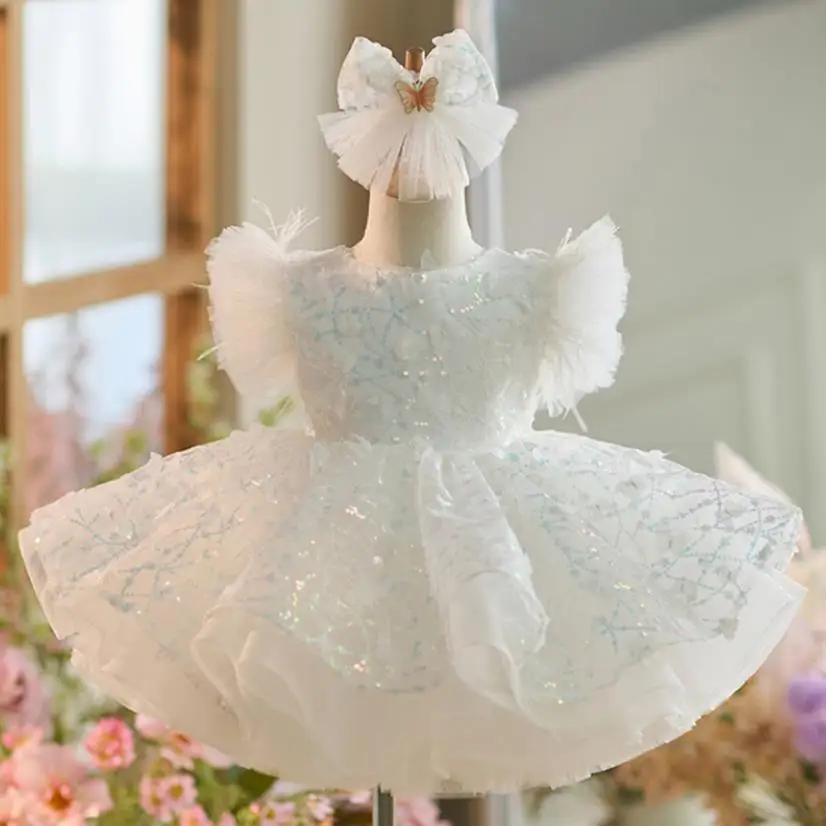 

High-End Children's Princess Ball Gown Wedding Birthday Baptism Party Flower Girl Dresses a4067 Vestidos Bridesmaid Dresses