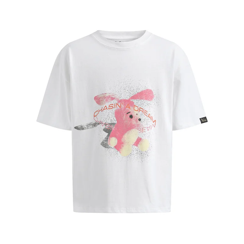 New Pure Cotton Martine Rose Men's and Women's Top Pink Rabbit Cartoon Fun Printed Short sleeved T-shirt